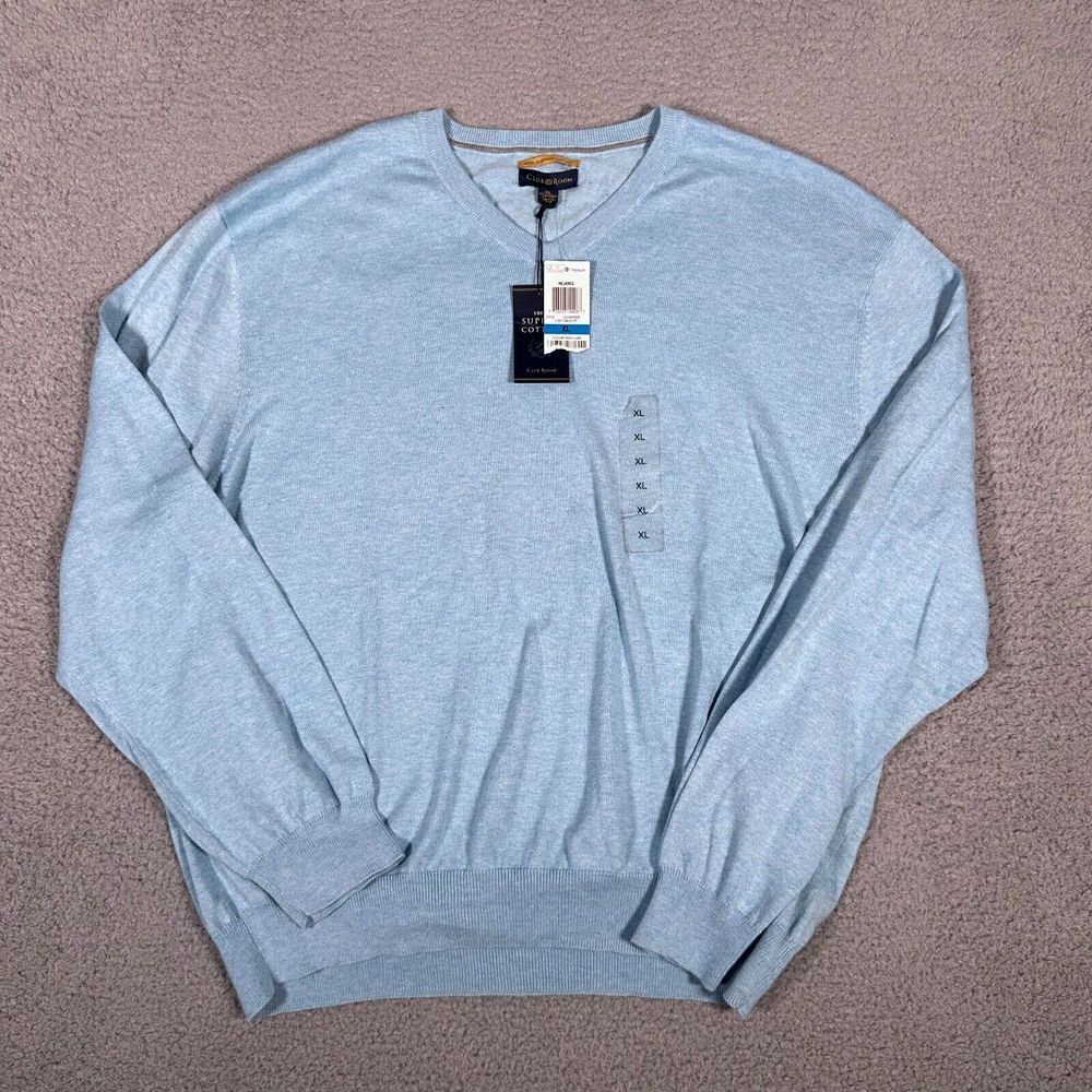 Club Room Sweater Mens Size XL Blue Supima‎ Cotton V Neck Pullover Relaxed Fit